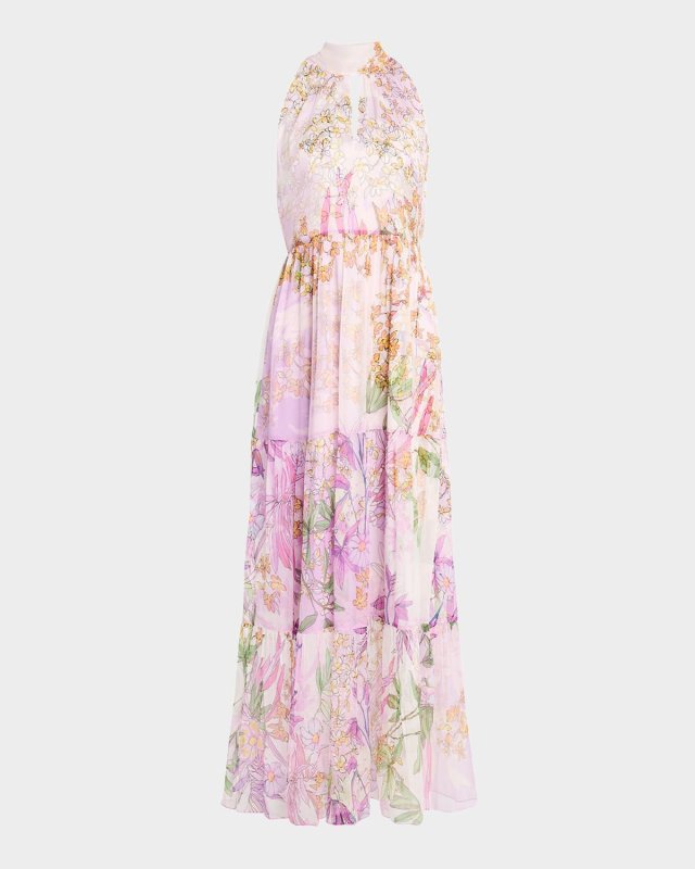 Riona Tiered Floral-Print Chiffon Maxi Dress